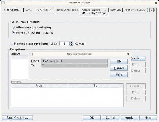 GroupWise GWIA Create Relay Exception Entry