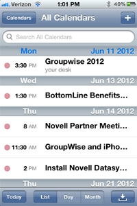 GroupWise Calendar on iPhone