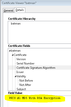 Example GroupWise MD5 Hash SSL Certificate