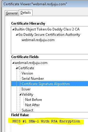 Example GroupWise SHA-1 Hash SSL Certificate