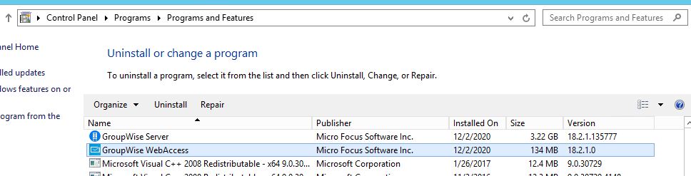 GroupWise WebAccess on Windows Add Remove